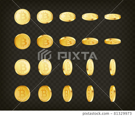 Golden cryptocurrency crypto cash, money set. Rotating gold bitcoin coins Golden cryptocurrency crypto cash, money set. Rotating gold bitcoin coins 81329973