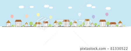 Hand-painted cityscape with flying balloons Hand-painted cityscape with flying balloons 81330522