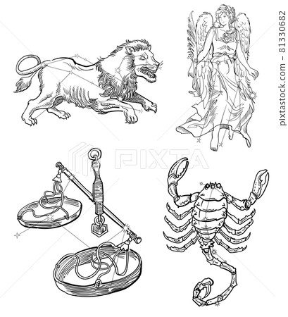 Zodiac 生肖組 - 石獅、處女、平衡和蝎子的星座線 81330682