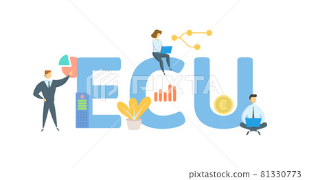 ECU, European Currency Unit. Concept with keyword, people and icons. Flat vector illustration. Isolated on white. 81330773