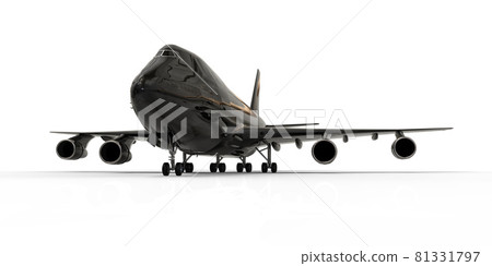 Large passenger aircraft of large capacity for long transatlantic flights. Black airplane on white isolated background. 3d illustration. 81331797