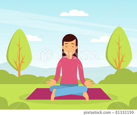 Young Woman Character on Mat Sitting in Yoga... - Stock Illustration  [81332150] - PIXTA