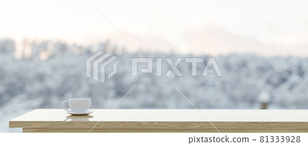 Free space for product display on wooden tabletop 81333928