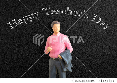 Miniature people Teacher in front of blackboard 81334145