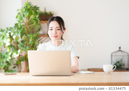 Woman during video conference on telework Woman during video conference on telework 81334475