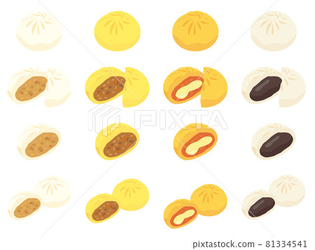 Meat bun, curry bun, pizza bun, steamed bun set 81334541