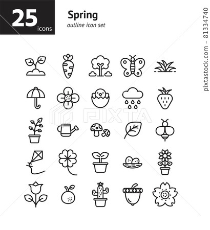 Spring outline icon set. Vector and Illustration. Spring outline icon set. Vector and Illustration. 81334740