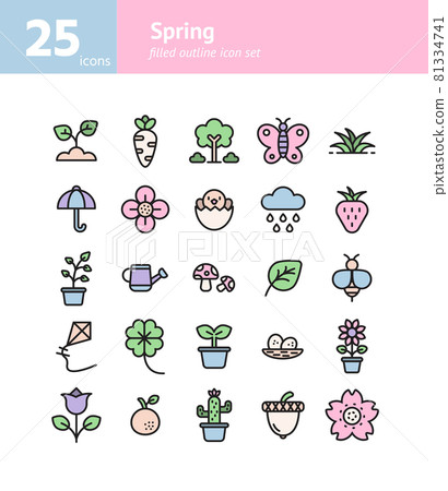 Spring filled outline icon set. Vector and Illustration. Spring filled outline icon set. Vector and Illustration. 81334741