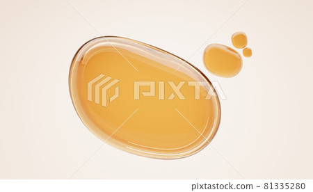 Gold stains of oil, serum droplets or honey on beige background. Bubbles collagen essence, realistic mockup liquid yellow drops cosmetic or food oil, top view on clear golden puddles water, 3d render 81335280