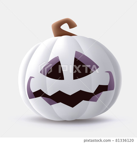 Jack O Lantern. 3D illustration of Halloween white pumpkin with funny face expression. Isolated. 81336120