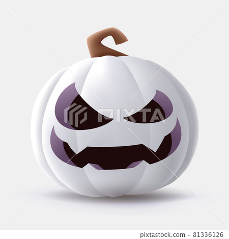 Jack O Lantern. 3D illustration of Halloween white pumpkin with funny face expression. Isolated. 81336126