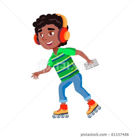 Boy Riding Roller Skates And Listen Music Vector Boy Riding Roller Skates And Listen Music Vector 81337486