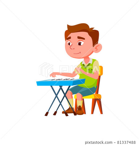 Boy Child Artist Playing Melody On Piano Vector 81337488
