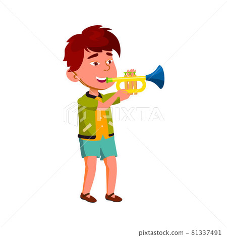 Boy Artist Playing On Trumpet In Orchestra Vector Boy Artist Playing On Trumpet In Orchestra Vector 81337491