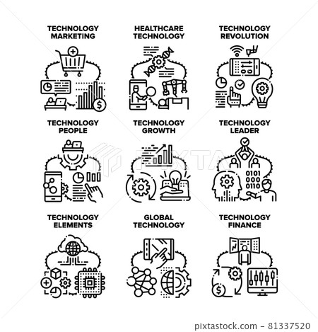 Global Technology Set Icons Vector Illustrations - Stock Illustration ...