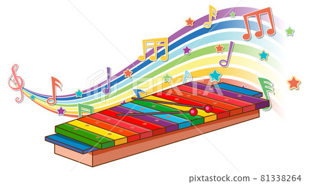 Xylophone with melody symbols on rainbow wave Xylophone with melody symbols on rainbow wave 81338264