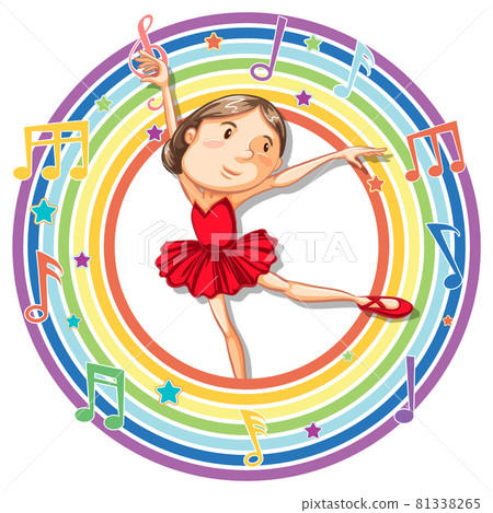 Ballerina in rainbow round frame with melody symbols Ballerina in rainbow round frame with melody symbols 81338265