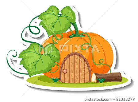 A sticker template with cute pumpkin house isolated 81338277