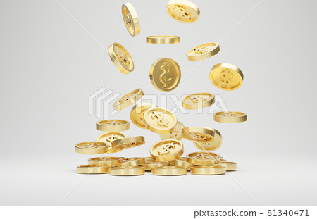 Falling golden coins on a white background. 3d... - Stock Illustration ...