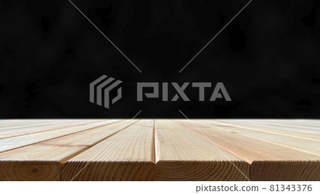 Rustic wood table on black for decoration design. Dark wall background. Black Wooden background. 81343376