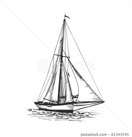 A sailing yacht of the early 20s of the 20th century. Hand drawing sketch illustration. Vector A sailing yacht of the early 20s of the 20th century. Hand drawing sketch illustration. Vector 81343545