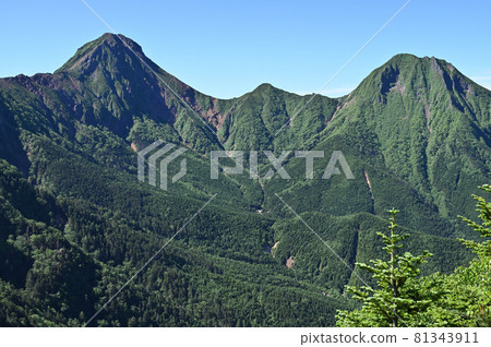 Mt. Aka and Mt. Amida in the daytime in summer Mt. Aka and Mt. Amida in the daytime in summer 81343911