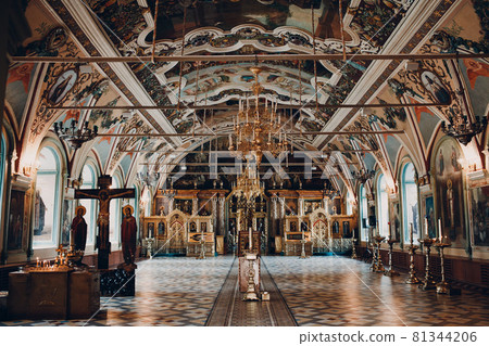 Orthodox Christian church. Interior Of the Trinity St. Sergius Lavra Monastery. Sergiev Posad, Moscow, Russia 81344206