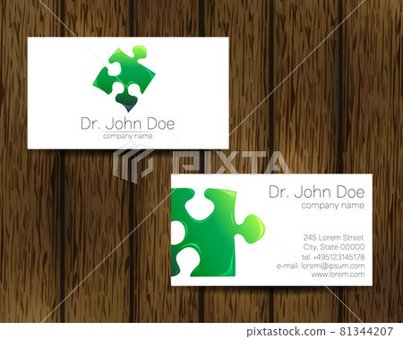 Psychology Vector Business Card Kid Head and Puzzle Modern logo Creative style in Green Color on tree Background. Child Profile Autism Symbol. Silhouette Design concept. Brand company. 81344207