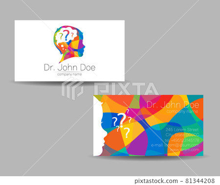 Vector Colorful Business Card Kid Head Modern logo Creative style. Human Child Profile Silhouette Design concept for Company Brand. Rainbow color isolated on gray background 81344208