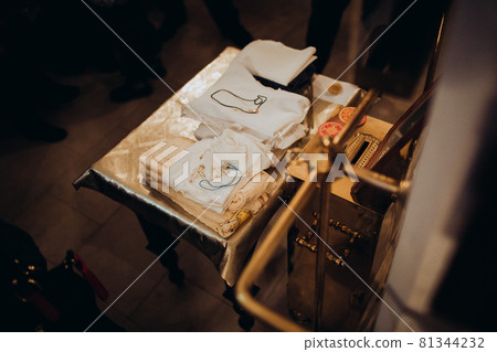 Orthodox Christian cross and utensils in the church. Epiphany ceremony rite. Orthodox Christian cross and utensils in the church. Epiphany ceremony rite. 81344232