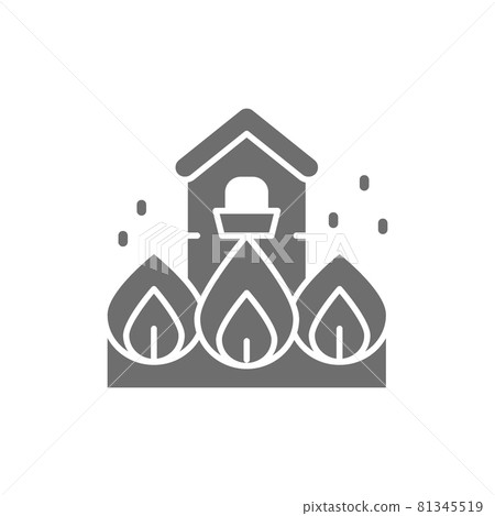 Burning house, fire, natural disaster, catastrophe grey icon. 81345519