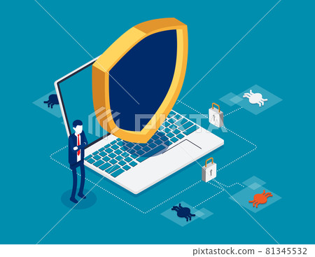 Isometric internet hacker attack and personal data security. Computer security technology concept 81345532