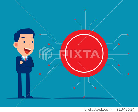 Business person standing near cryptocurrency coin. Business vector illustration Business person standing near cryptocurrency coin. Business vector illustration 81345534
