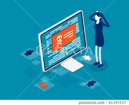 Cyber attack on the computer. Isometri virus protection concept 81345537