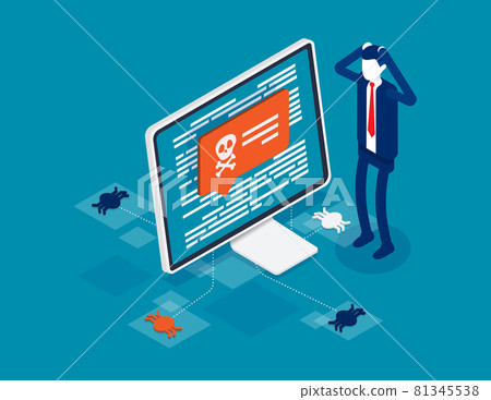 Cyber attack on the computer. Isometri virus protection concept Cyber attack on the computer. Isometri virus protection concept 81345538
