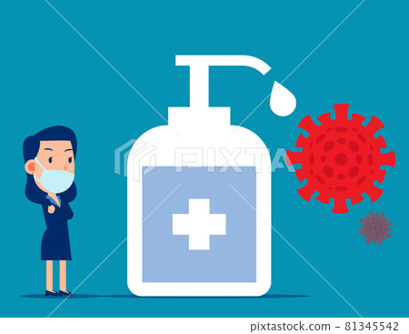 Stand by the hand sanitizer that kills the virus. Healthcare vector illustration concept Stand by the hand sanitizer that kills the virus. Healthcare vector illustration concept 81345542