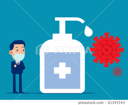 Stand by the hand sanitizer that kills the virus. Healthcare vector illustration concept Stand by the hand sanitizer that kills the virus. Healthcare vector illustration concept 81345543