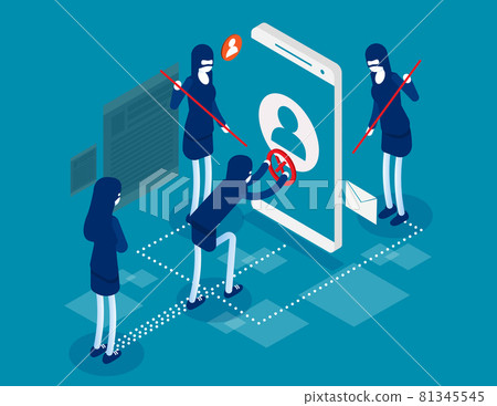 Internet hacker composition with hacker. Isometric hacker attack concept 81345545