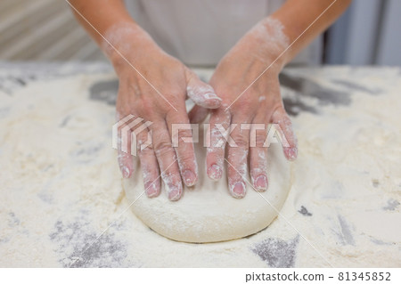 Close up of woman Kneading Pizza Dough. 81345852
