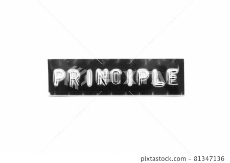 Embossed letter with word principle in black banner on white paper background Embossed letter with word principle in black banner on white paper background 81347136
