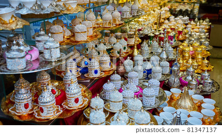 Traditional Turkish coffee sets with metal carving Traditional Turkish coffee sets with metal carving 81347137