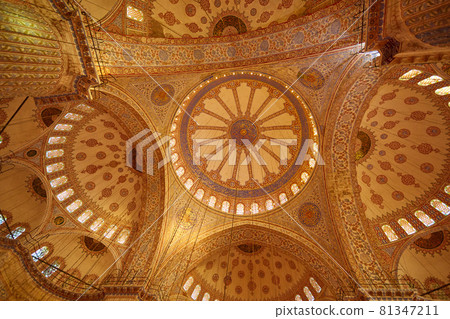 Istanbul, Turkey - 1 April, 2017: Blue Mosque interior in Istanbul, Turkey. Sultan Ahmet Cami. Istanbul, Turkey - 1 April, 2017: Blue Mosque interior in Istanbul, Turkey. Sultan Ahmet Cami. 81347211