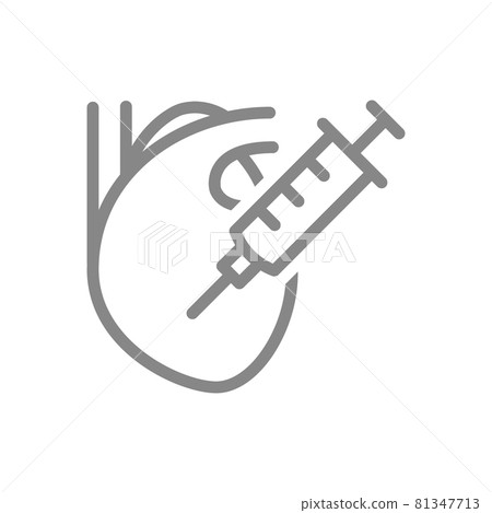 Medical syringe and heart line icon. World vaccination, blood donation, epinephrine injection 81347713