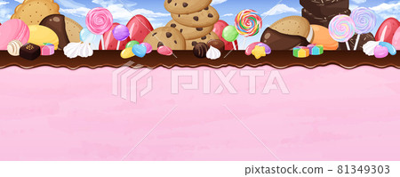 糖果世界風景插畫_橫版捲軸遊戲背景_無縫 81349303