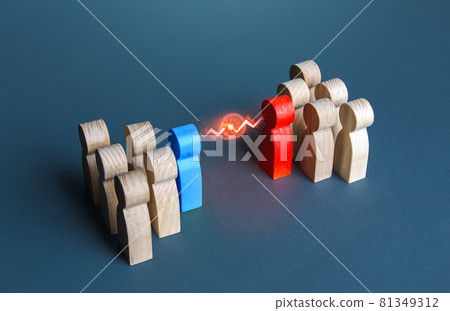 Two irreconcilable people groups. Rivalry and competition. Conflict hostility, aggressiveness. Resolution and compromise through negotiations. Competing crime clans. Interethnic strife. Confrontation 81349312