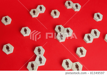 Hexagonal figures of people. Hiring new employees and recruiting staff. Personnel management. Human resources. Find candidate for an open role job. Society and social groups. Public relations Hexagonal figures of people. Hiring new employees and recruiting staff. Personnel management. Human resources. Find candidate for an open role job. Society and social groups. Public relations 81349597