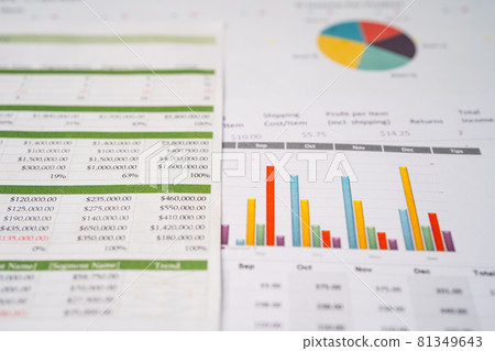 Charts Graphs spreadsheet paper. Financial development, Banking Account, Statistics, Investment Analytic research data economy, Stock exchange Business office company meeting concept. 81349643