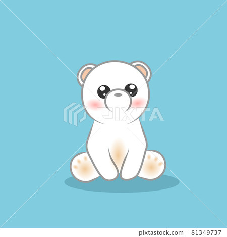 Little cute white bear sitting isolated on a blue background. 81349737
