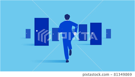 一個跑向門口的商人,一個挑戰的概念圖,一個矢量圖 一個跑向門口的商人,一個挑戰的概念圖,一個矢量圖 81349869