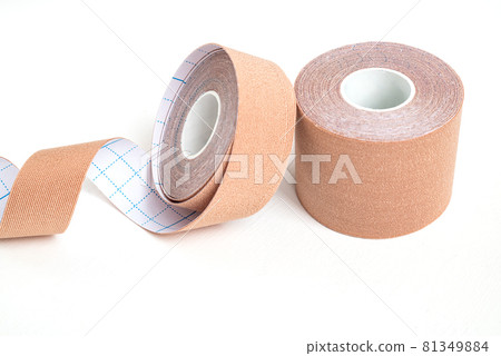 two pieces of lifting or kinesio tape rolls on white surface 81349884